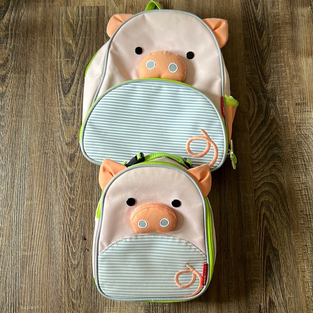 Skip Hop piggy backpack and lunch box.